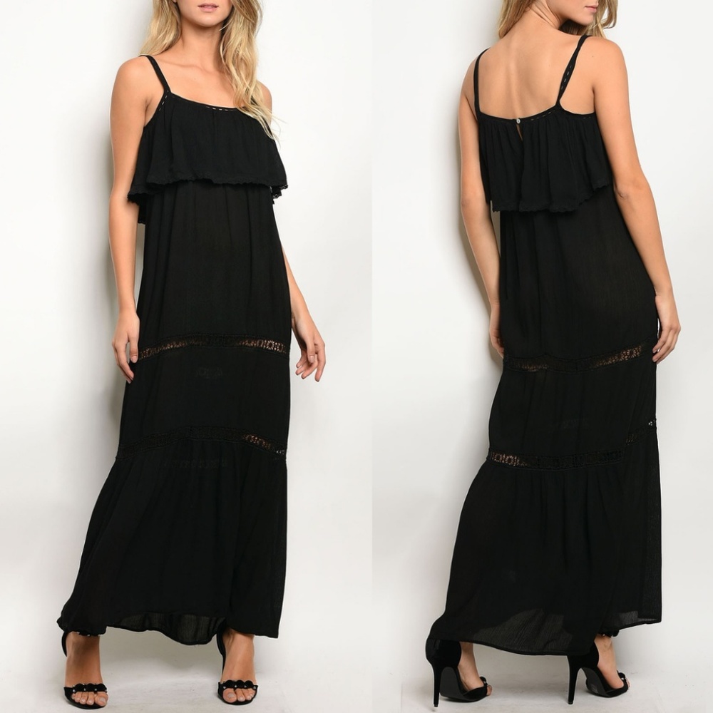 Black Ruffle Maxi Dress {Solemio} - Picture 1 of 3
